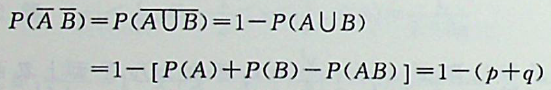 若事件A、B互不相容，且P（A）=p，P(B)=q，则等于（...